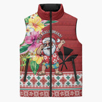 Santa Surf Mele Kalikimaka Personalized Sleeveless Puffer Jacket Aloha Tropical Christmas Vibes LT9 Unisex Red - Polynesian Pride