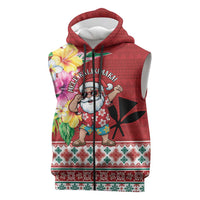Santa Surf Mele Kalikimaka Personalized Sleeveless Zip Hoodie Aloha Tropical Christmas Vibes LT9 Red - Polynesian Pride