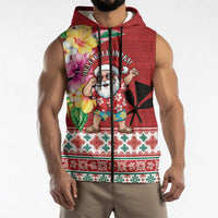 Santa Surf Mele Kalikimaka Personalized Sleeveless Zip Hoodie Aloha Tropical Christmas Vibes LT9 - Polynesian Pride