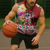 Santa Surf Mele Kalikimaka Personalized Sleeveless Zip Hoodie Aloha Tropical Christmas Vibes LT9 - Polynesian Pride