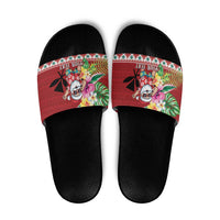 Santa Surf Mele Kalikimaka Personalized Slide Sandals Aloha Tropical Christmas Vibes - Polynesian Pride