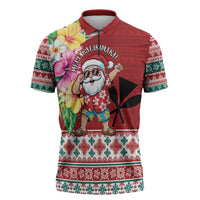 Santa Surf Mele Kalikimaka Personalized Zipper Polo Shirt Aloha Tropical Christmas Vibes LT9 Red - Polynesian Pride