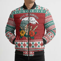 Shaka Sign Skull Mele Kalikimaka Personalized Bomber Puffer Jacket Hawaiian Quilt Pattern - Polynesian Pride