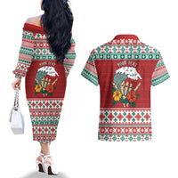 Shaka Sign Skull Mele Kalikimaka Personalized Couples Matching Off The Shoulder Long Sleeve Dress and Hawaiian Shirt Hawaiian Quilt Pattern - Polynesian Pride