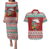 Shaka Sign Skull Mele Kalikimaka Personalized Couples Matching Puletasi and Hawaiian Shirt Hawaiian Quilt Pattern LT9 Red - Polynesian Pride