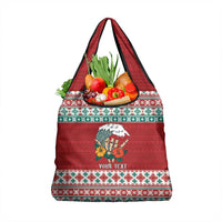 Shaka Sign Skull Mele Kalikimaka Personalized Grocery Bag Hawaiian Quilt Pattern - Polynesian Pride