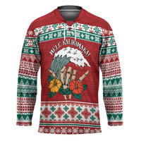 Shaka Sign Skull Mele Kalikimaka Personalized Hockey Jersey Hawaiian Quilt Pattern LT9 Unisex Red - Polynesian Pride