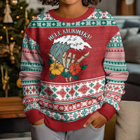 Shaka Sign Skull Mele Kalikimaka Personalized Kid Ugly Christmas Sweater Hawaiian Quilt Pattern - Polynesian Pride