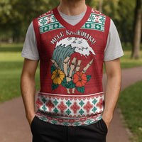 Shaka Sign Skull Mele Kalikimaka Personalized Christmas Knitted V-Neck Vest Hawaiian Quilt Pattern - Polynesian Pride