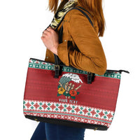 Shaka Sign Skull Mele Kalikimaka Personalized Leather Tote Bag Hawaiian Quilt Pattern - Polynesian Pride