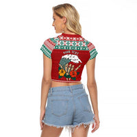 Shaka Sign Skull Mele Kalikimaka Personalized Raglan Cropped T Shirt Hawaiian Quilt Pattern - Polynesian Pride