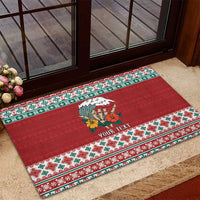 Shaka Sign Skull Mele Kalikimaka Personalized Rubber Doormat Hawaiian Quilt Pattern - Polynesian Pride