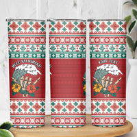 Shaka Sign Skull Mele Kalikimaka Personalized Skinny Tumbler Hawaiian Quilt Pattern - Polynesian Pride