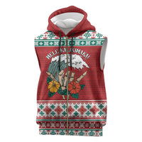 Shaka Sign Skull Mele Kalikimaka Personalized Sleeveless Zip Hoodie Hawaiian Quilt Pattern LT9 Red - Polynesian Pride