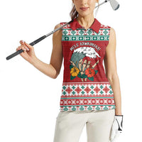 Shaka Sign Skull Mele Kalikimaka Personalized Women Sleeveless Polo Shirt Hawaiian Quilt Pattern - Polynesian Pride