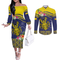 Niue Coconut Crab Couples Matching Off The Shoulder Long Sleeve Dress and Long Sleeve Button Shirt Rock of Polynesia