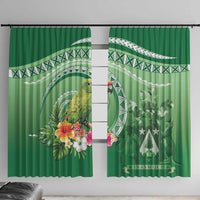 Norfolk Parakeet Tropical Window Curtain Norfolk Island Tribal Pattern LT9 With Hooks Green - Polynesian Pride