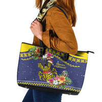 Monuina e Kilisimasi Niue Christmas Leather Tote Bag Niuean Tribal Pattern LT9 Gold - Polynesian Pride