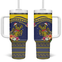 Monuina e Kilisimasi Niue Christmas Tumbler With Handle Niuean Tribal Pattern LT9 One Size: 40 oz Gold - Polynesian Pride
