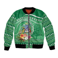 Norfolk Island Pine Tree Christmas Bomber Jacket Coat of Arm and Polynesian Pattern