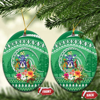 Norfolk Islands Pine Tree Christmas Ceramic Ornament Coat of Arm and Polynesian Pattern LT9 Oval Green - Polynesian Pride