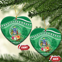 Norfolk Islands Pine Tree Christmas Ceramic Ornament Coat of Arm and Polynesian Pattern LT9 Heart Green - Polynesian Pride