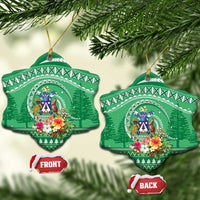 Norfolk Islands Pine Tree Christmas Ceramic Ornament Coat of Arm and Polynesian Pattern LT9 Snow Flake Green - Polynesian Pride