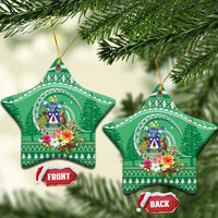 Norfolk Islands Pine Tree Christmas Ceramic Ornament Coat of Arm and Polynesian Pattern LT9 Star Green - Polynesian Pride