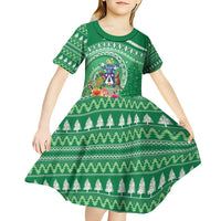 Norfolk Island Pine Tree Christmas Kid Short Sleeve Dress Coat of Arm and Polynesian Pattern