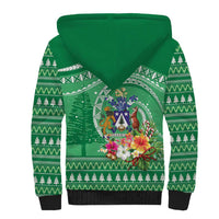 Norfolk Island Pine Tree Christmas Sherpa Hoodie Coat of Arm and Polynesian Pattern LT9 - Polynesian Pride