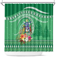 Norfolk Island Pine Tree Christmas Shower Curtain Coat of Arm and Polynesian Pattern LT9 Green - Polynesian Pride