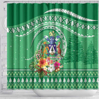 Norfolk Island Pine Tree Christmas Shower Curtain Coat of Arm and Polynesian Pattern LT9 - Polynesian Pride
