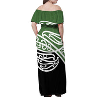 Green Fern New Zealand Kowhai Ngutukak Family Matching Off Shoulder Maxi Dress and Hawaiian Shirt - Polynesian Pride