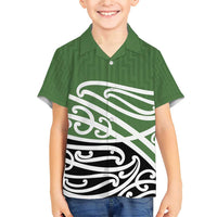 Green Fern New Zealand Kowhai Ngutukak Family Matching Short Sleeve Bodycon Dress and Hawaiian Shirt - Polynesian Pride