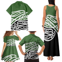 Green Fern New Zealand Kowhai Ngutukak Family Matching Tank Maxi Dress and Hawaiian Shirt - Polynesian Pride