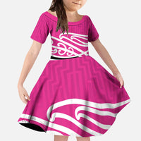 All Pink New Zealand Kowhai Ngutukak Family Matching Off The Shoulder Long Sleeve Dress and Hawaiian Shirt - Polynesian Pride