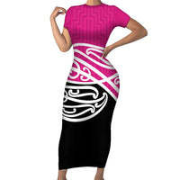 All Pink New Zealand Kowhai Ngutukak Family Matching Short Sleeve Bodycon Dress and Hawaiian Shirt - Polynesian Pride