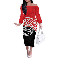 All Red New Zealand Kowhai Ngutukak Family Matching Off The Shoulder Long Sleeve Dress and Hawaiian Shirt - Polynesian Pride
