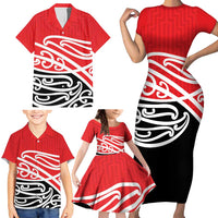 All Red New Zealand Kowhai Ngutukak Family Matching Short Sleeve Bodycon Dress and Hawaiian Shirt - Polynesian Pride
