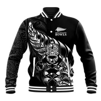New Zealand Lawn Bowls Custom Baseball Jacket Black Maori Warrior Tribal Silver Fern - Polynesian Pride