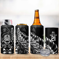 New Zealand Lawn Bowls Custom 4 in 1 Can Cooler Tumbler Black Maori Warrior Tribal Silver Fern - Polynesian Pride