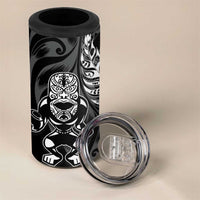 New Zealand Lawn Bowls Custom 4 in 1 Can Cooler Tumbler Black Maori Warrior Tribal Silver Fern - Polynesian Pride