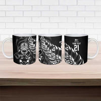 New Zealand Lawn Bowls Custom Ceramic Mug Black Maori Warrior Tribal Silver Fern - Polynesian Pride