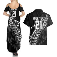 New Zealand Lawn Bowls Custom Couples Matching Summer Maxi Dress and Hawaiian Shirt Black Maori Warrior Tribal Silver Fern - Polynesian Pride