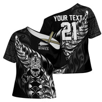 New Zealand Lawn Bowls Custom Cross Shoulder Shirt Black Maori Warrior Tribal Silver Fern LT9 - Polynesian Pride