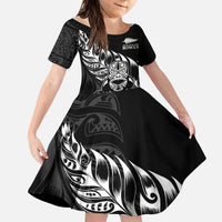 New Zealand Lawn Bowls Custom Family Matching Off The Shoulder Long Sleeve Dress and Hawaiian Shirt Black Maori Warrior Tribal Silver Fern - Polynesian Pride