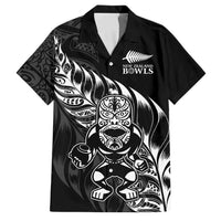 New Zealand Lawn Bowls Custom Family Matching Off The Shoulder Long Sleeve Dress and Hawaiian Shirt Black Maori Warrior Tribal Silver Fern - Polynesian Pride