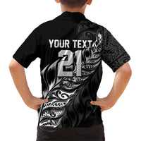 New Zealand Lawn Bowls Custom Family Matching Off Shoulder Maxi Dress and Hawaiian Shirt Black Maori Warrior Tribal Silver Fern - Polynesian Pride