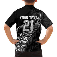 New Zealand Lawn Bowls Custom Family Matching Off Shoulder Short Dress and Hawaiian Shirt Black Maori Warrior Tribal Silver Fern - Polynesian Pride