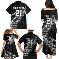 New Zealand Lawn Bowls Custom Family Matching Puletasi and Hawaiian Shirt Black Maori Warrior Tribal Silver Fern - Polynesian Pride